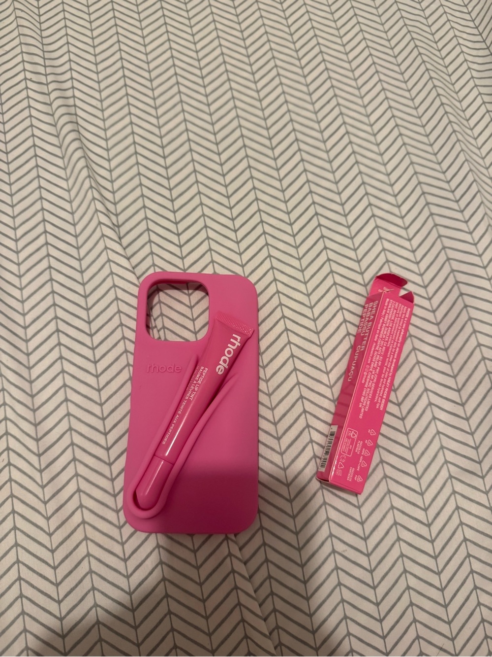RHODE Hot Pink Silicone Phone Case with Matching Lip Gloss